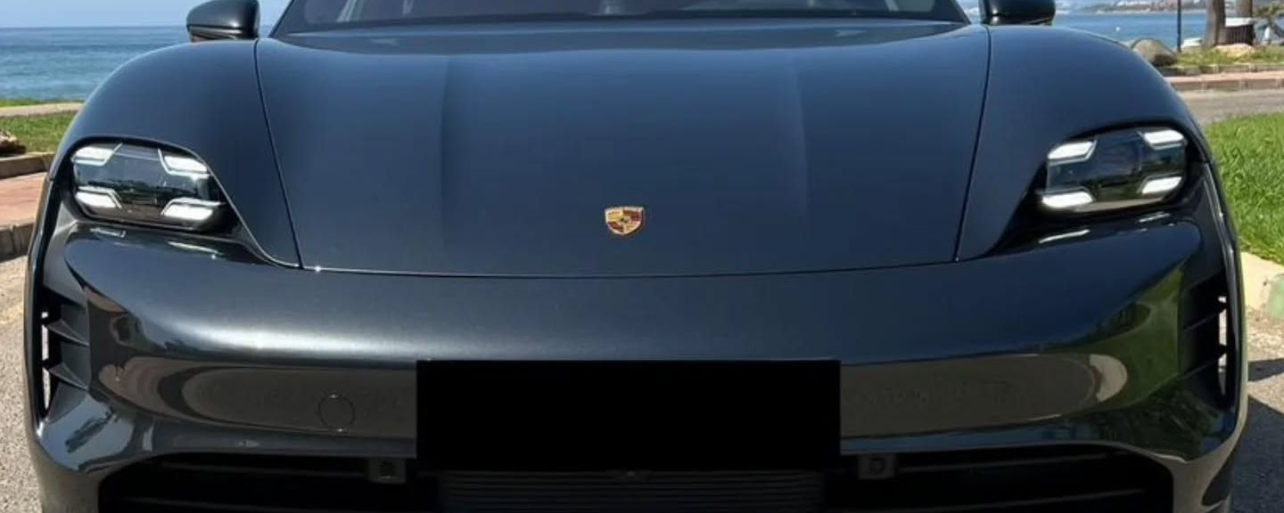 Front view of Porsche Taycan GTS high-performance electric sports car in Marbella