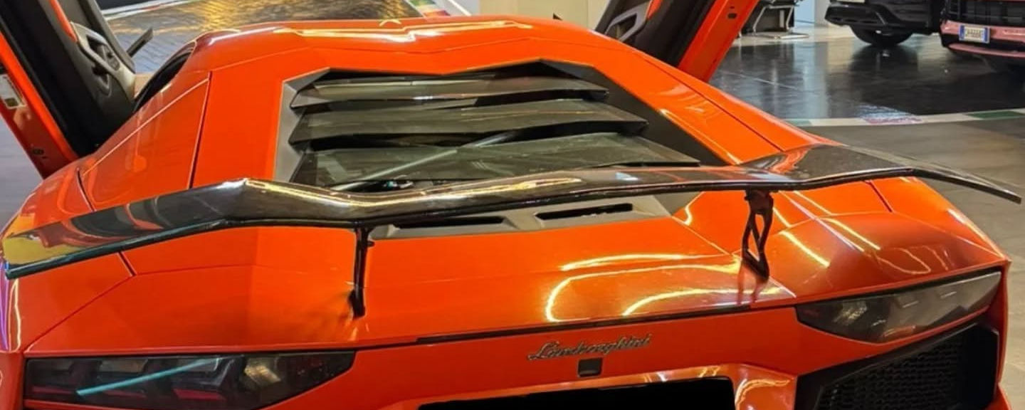 Rear view of Lamborghini Aventador high-performance supercar in Marbella
