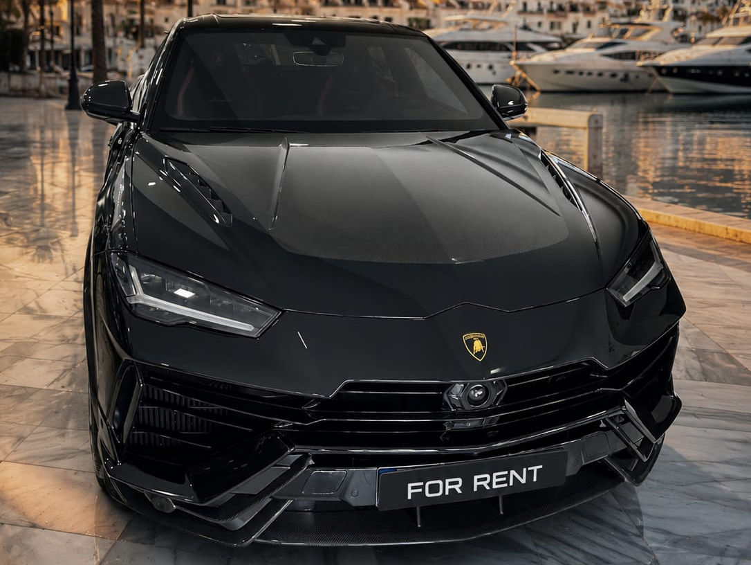 Front view of Lamborghini Urus high-performance SUV rental in Marbella