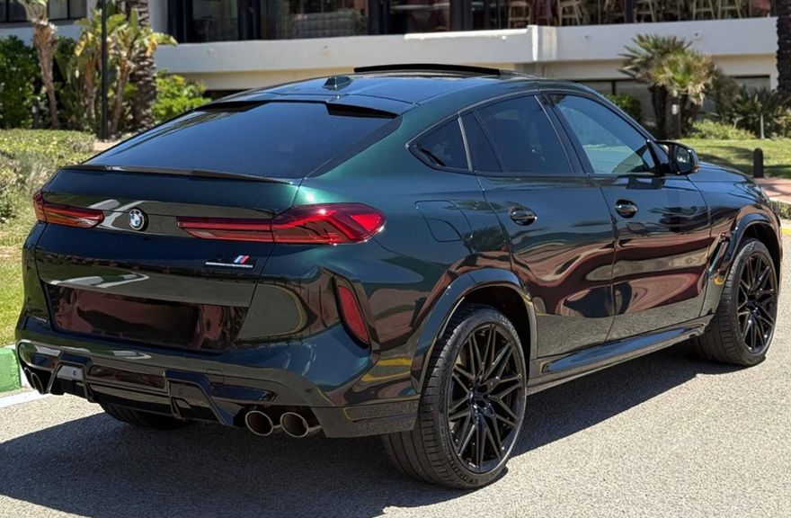 Rear right side view of BMW X6M available for hire in Marbella