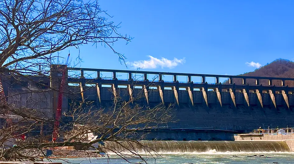 View where the New River enters West Virginia from the Bluestone Dam.