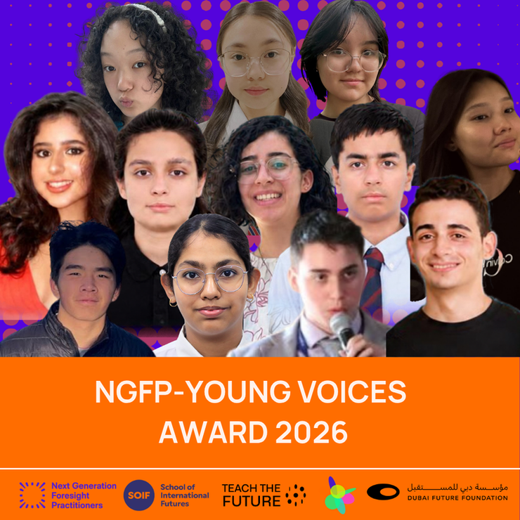 A collage image featuring all the top 2025 Young Voices winners in a celebratory composition