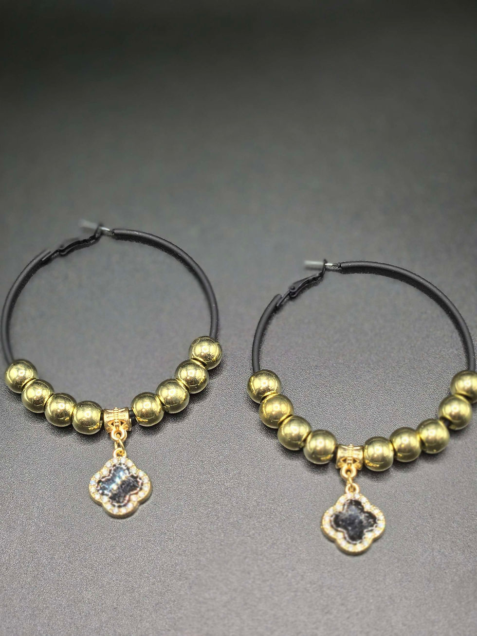 Thumbnail: Four-Leaf Fortune Gold Hoop Earrings
