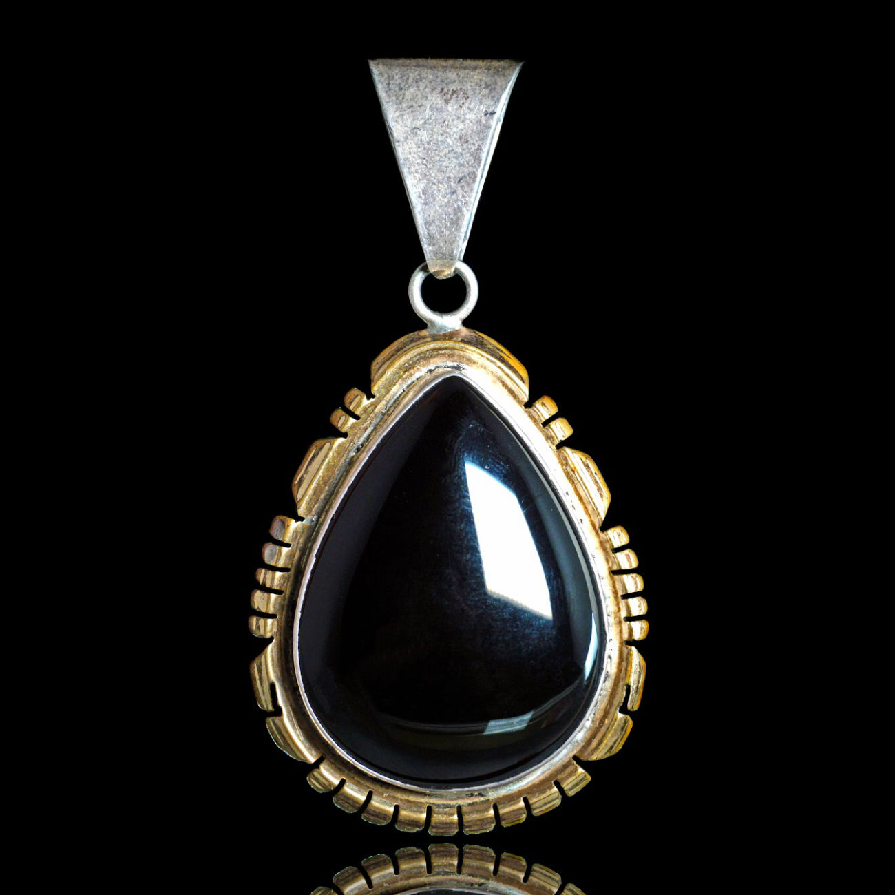 Absolutely Stunning & Huge Vintage Black Onyx Two Tone Native Pendant