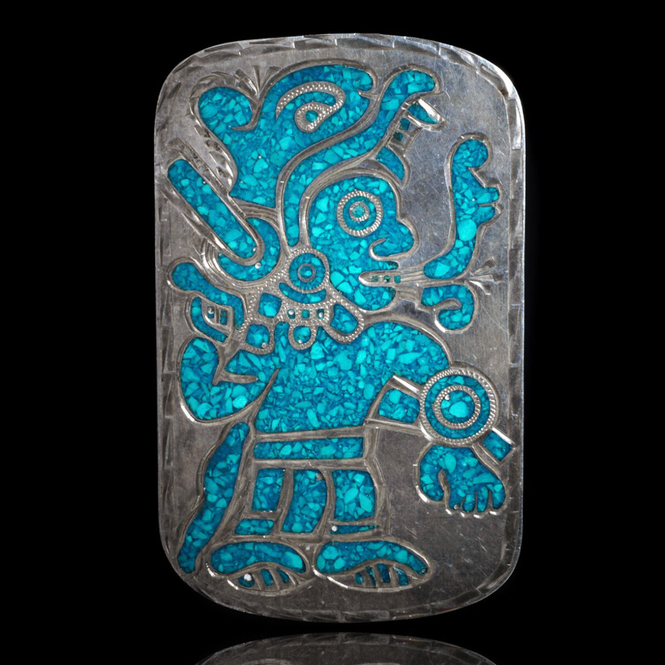 Stunning Vintage Native Mexican Turquoise Inlay Sterling Silver Belt Buckle
