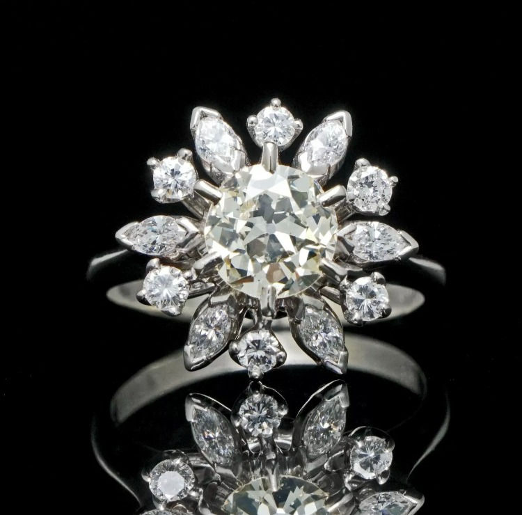 1.10 CT ROUND CUT DIAMOND HALO ENGAGEMENT RING 14K WHITE GOLD