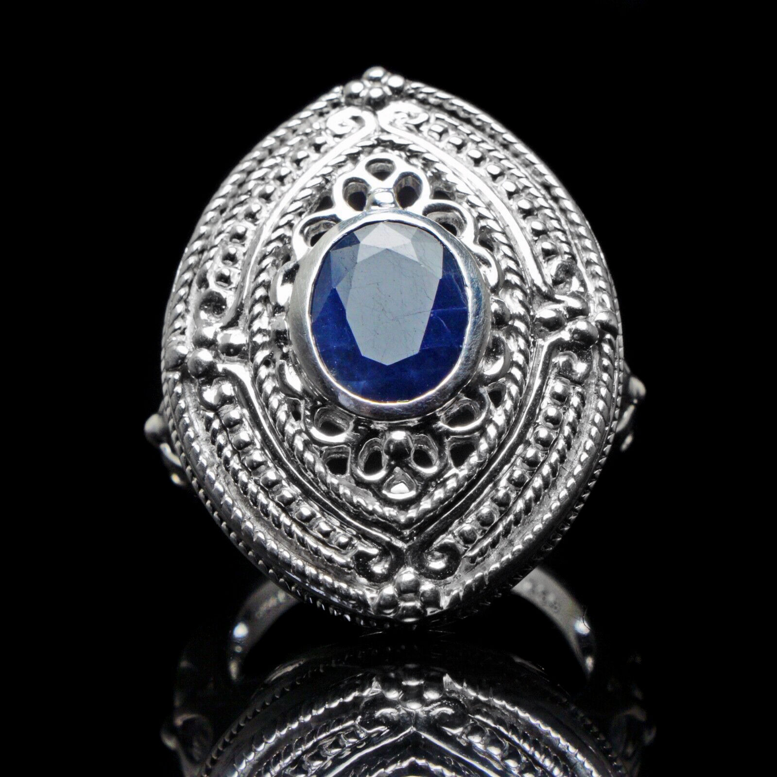 Stunning Ornate Large 2.41ct Ratna Sapphire Sterling Silver Ring Size 7