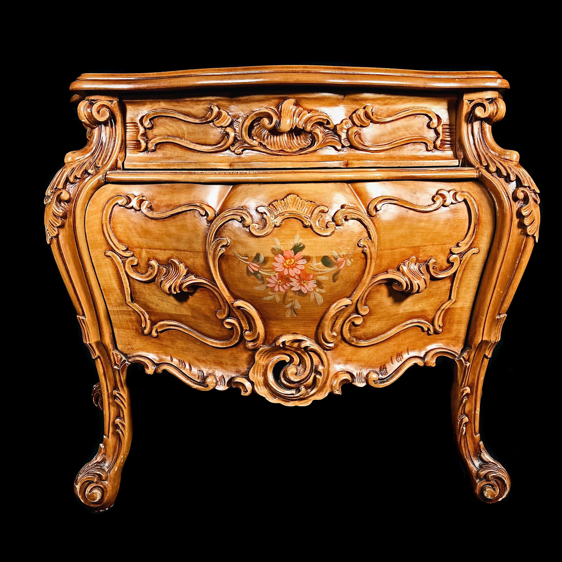 Absolutely Stunning Italian Rococo Wood Hand Painted Night Stand