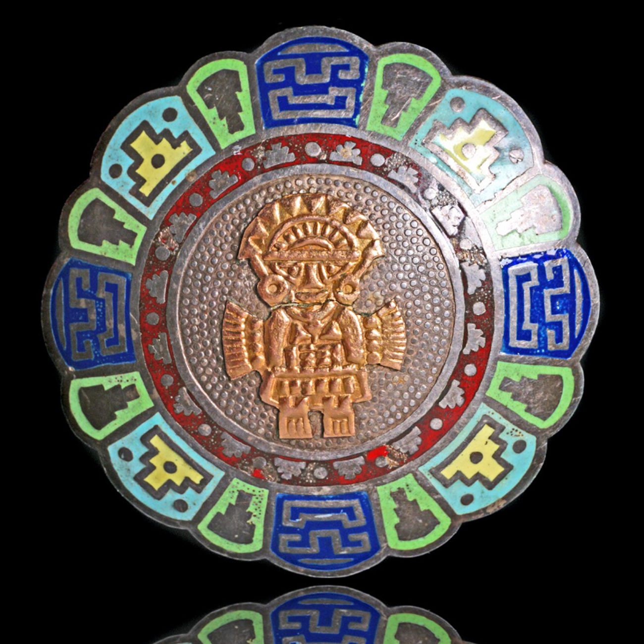 Absolutely Stunning 18K Yellow Gold Sterling Silver Painted Enamel Pendant