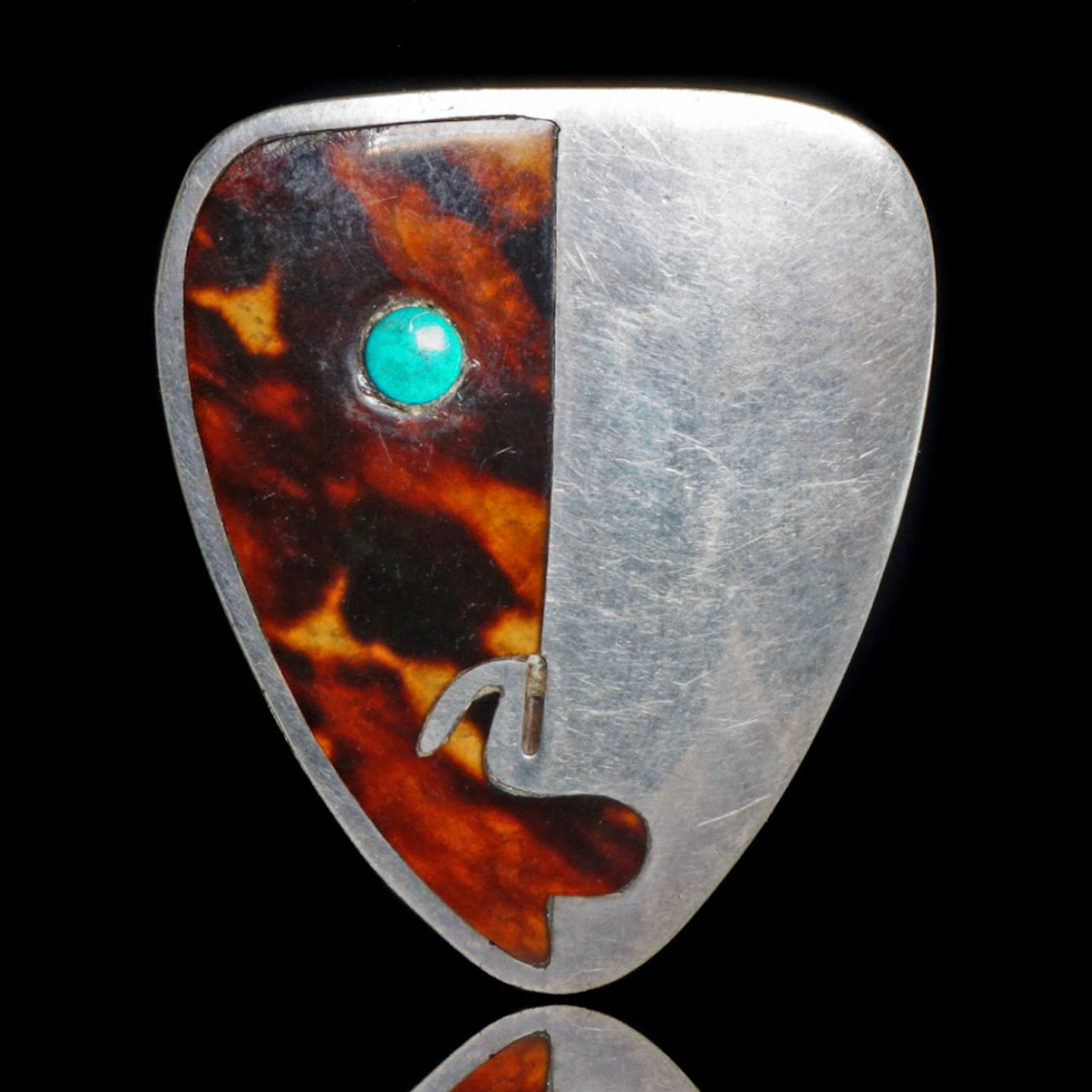 Rare MCM Mexico Designer Sterling Silver Tortoise Shell & Turquoise Pendant
