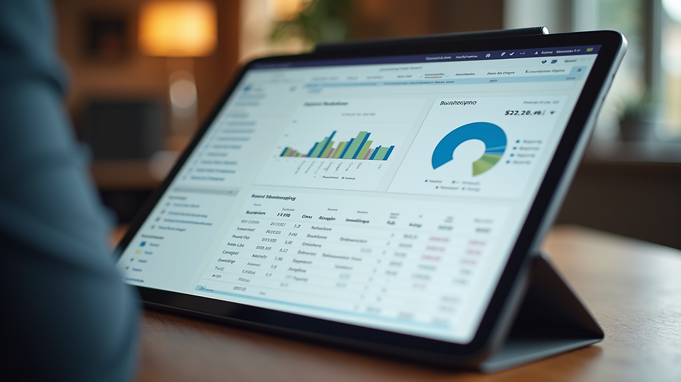 Close-up view of a tablet showing an online bookkeeping app interface