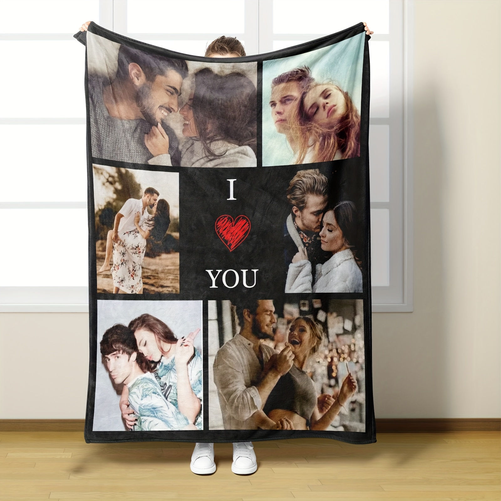 Custom Photo Blanket Personalized Valentine's Day Couple Photo Flannel Blanket S