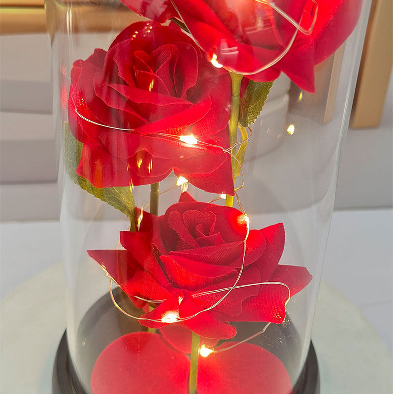Thumbnail: 1PC Valentine's Day artificial flowers three rose glass cover Mother's Day weddi