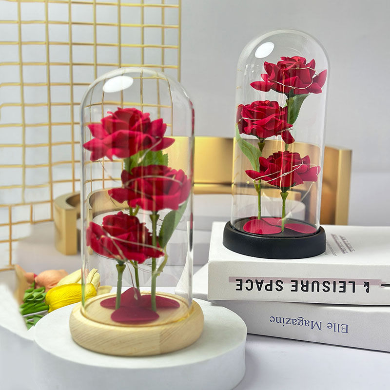 Thumbnail: 1PC Valentine's Day artificial flowers three rose glass cover Mother's Day weddi