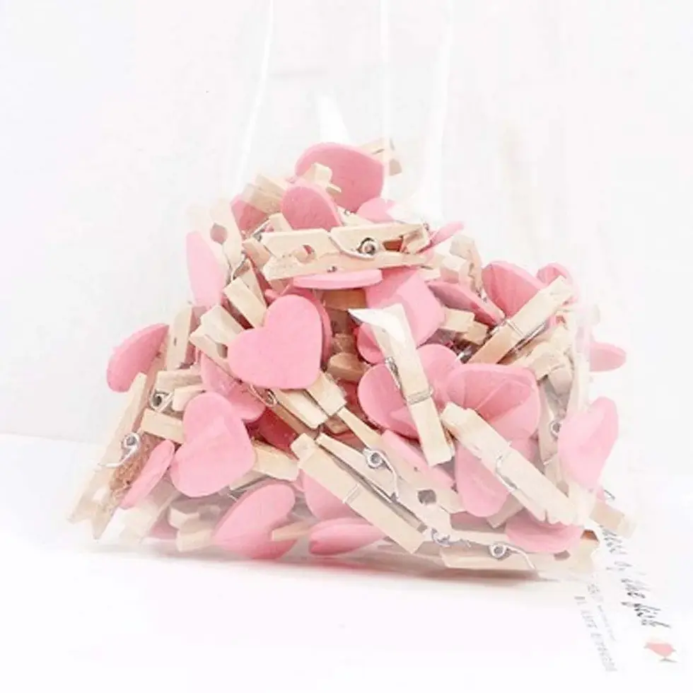 Thumbnail: 50pcs Wooden White Love Heart Colored Photo Clip Memo Paper Peg Clothespin Stati