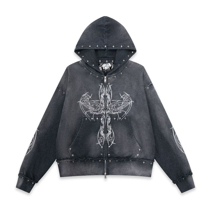 American Trend Hoodies Jacket Personality Design Sense Loose Trend Print Hooded 