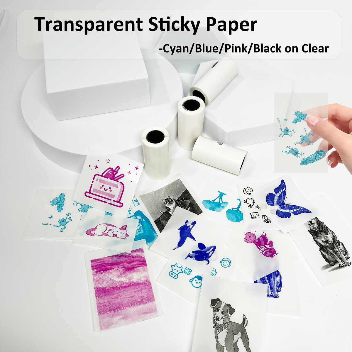 Mini Thermal Transparent Sticky Color On Clear Self-Adhesive Paper 57x25mm Used 