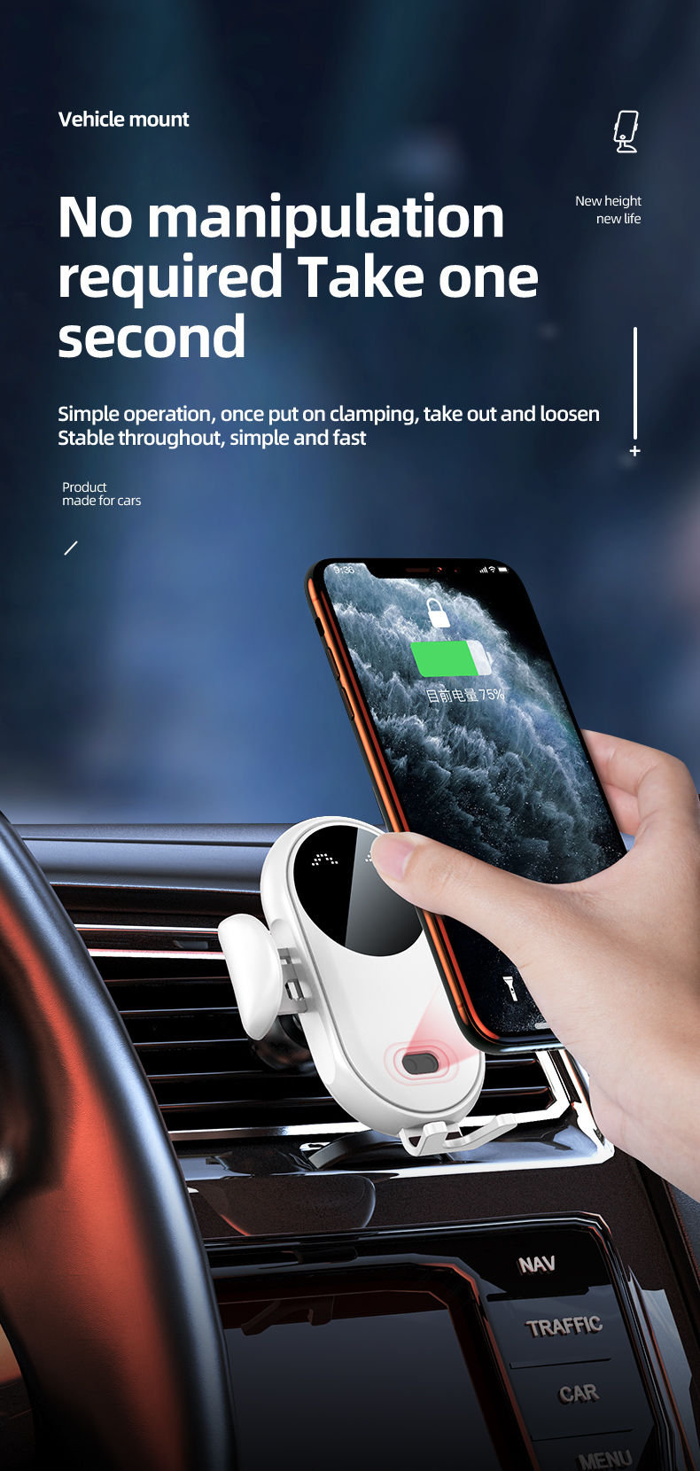 Thumbnail: 30W Wireless Charger Car Mount for Air Vent Mount Car Phone Holder Rotating Inte