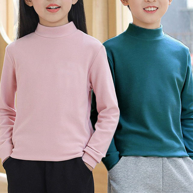 Thumbnail: Children's Clothing Boys Girls Winter Thermal T-shirts Turtleneck Solid Long Sle