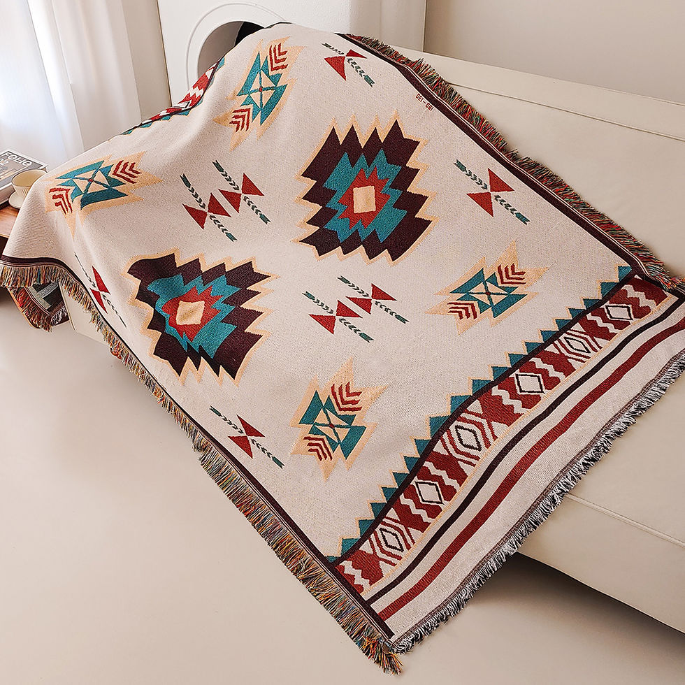 Thumbnail: Aztec Blanket, Oversized Boho Throw Blanket with Fringe, Southwestern Geometric 