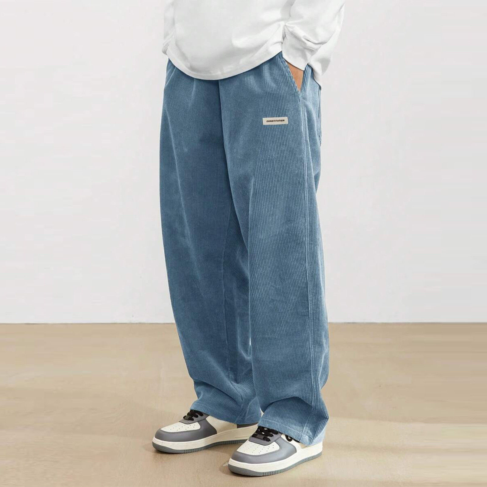 Corduroy Pants Men Clothing Sweatpants Loose-Fit Casual Pants Man Baggy Hosen Re