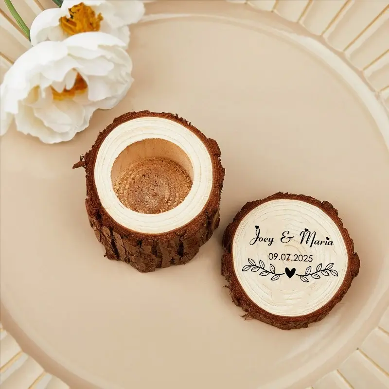 Thumbnail: Free Custom Wedding Ring Box for Ceremony Engraved Wooden Ring Bearer Box Modern