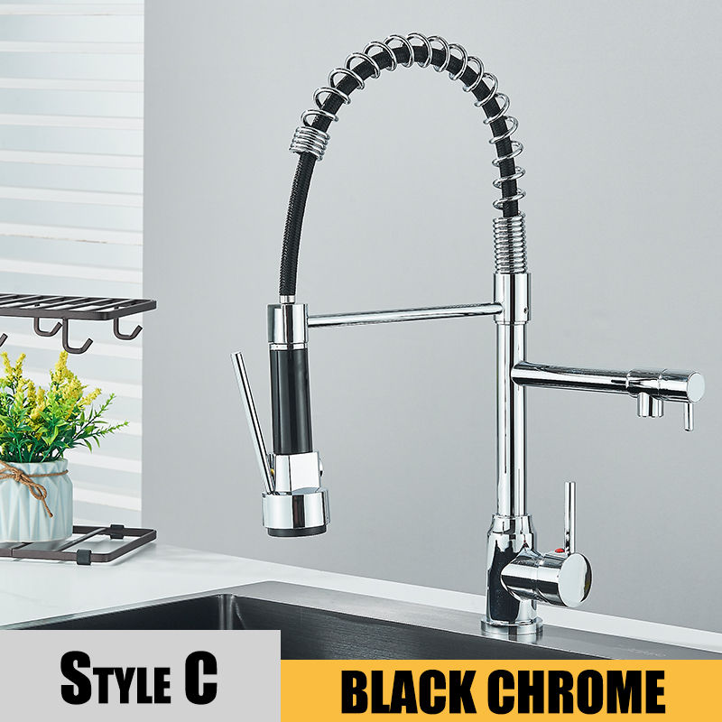 Thumbnail: Kitchen Sink Faucet Pull Down Hot and Cold Water Mixer2 Mode Tap with Dual Spout