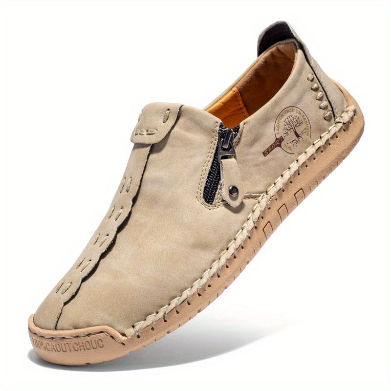 Thumbnail: Men'S Vintage Loafers - Handmade Synthetic Shoes with Zipper Closure, Round Toe 