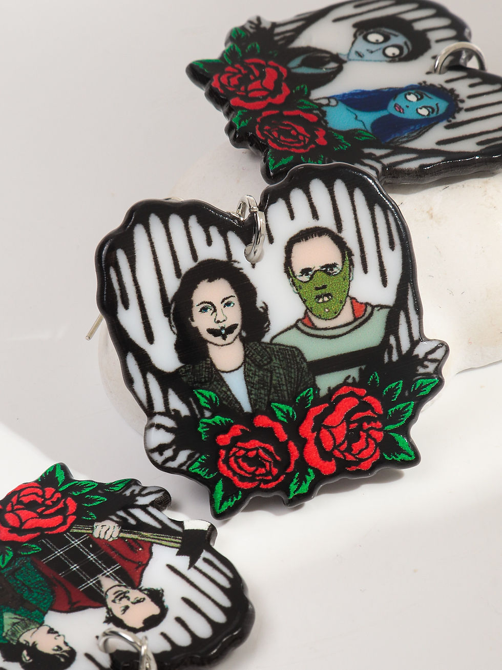 Thumbnail: Goth Horror Movie Character Acrylic Dangle Earrings for Women Creative Heart Ros