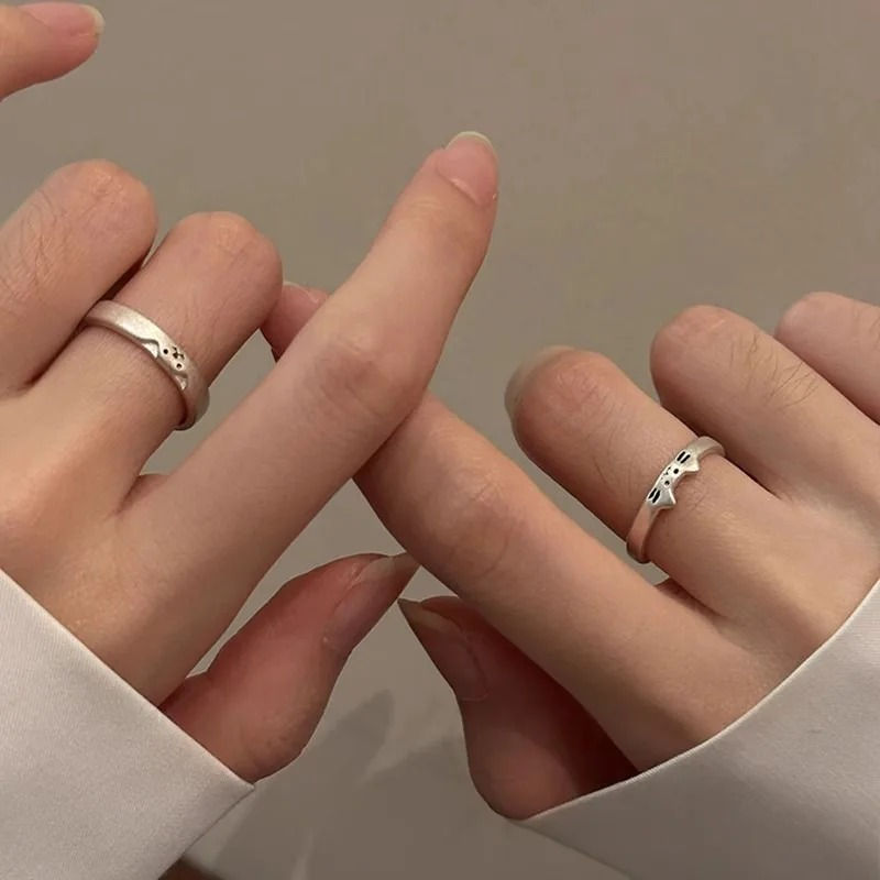 Thumbnail: Korean Sliver Color Cat Dog Rings for Women Men Simplicity Cartoon Couple Ring F