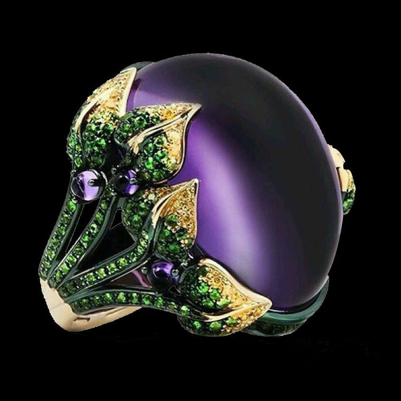Thumbnail: Milangirl Big Oval Purple Crystal Zircon Rings for Women Vintage Fashion Rose Go