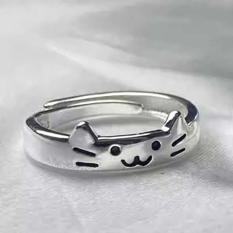 Thumbnail: Korean Sliver Color Cat Dog Rings for Women Men Simplicity Cartoon Couple Ring F