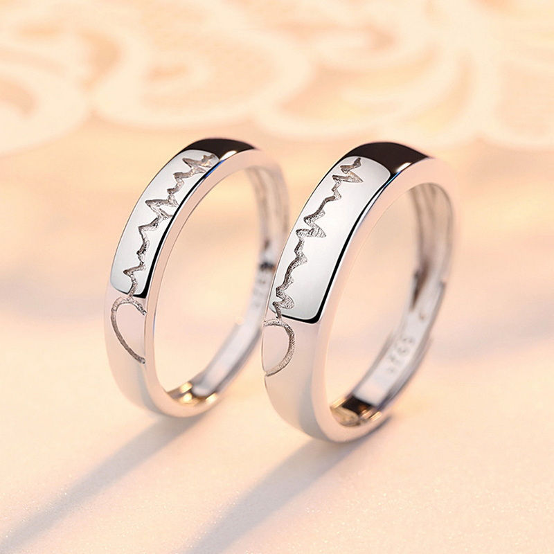 Thumbnail: 2Pcs/sets Zircon Heart Matching Couple Rings Set Forever Endless Love Wedding Ri