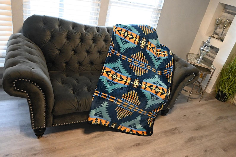Thumbnail: 1-Ply full Plush Blanket,  Native American Design Blanket 60x80 inch