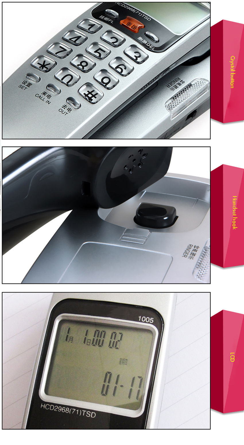 Thumbnail: Corded Phone Landline Telephone With FSK / DTMF Caller ID,Ringtone Adjustment,Su