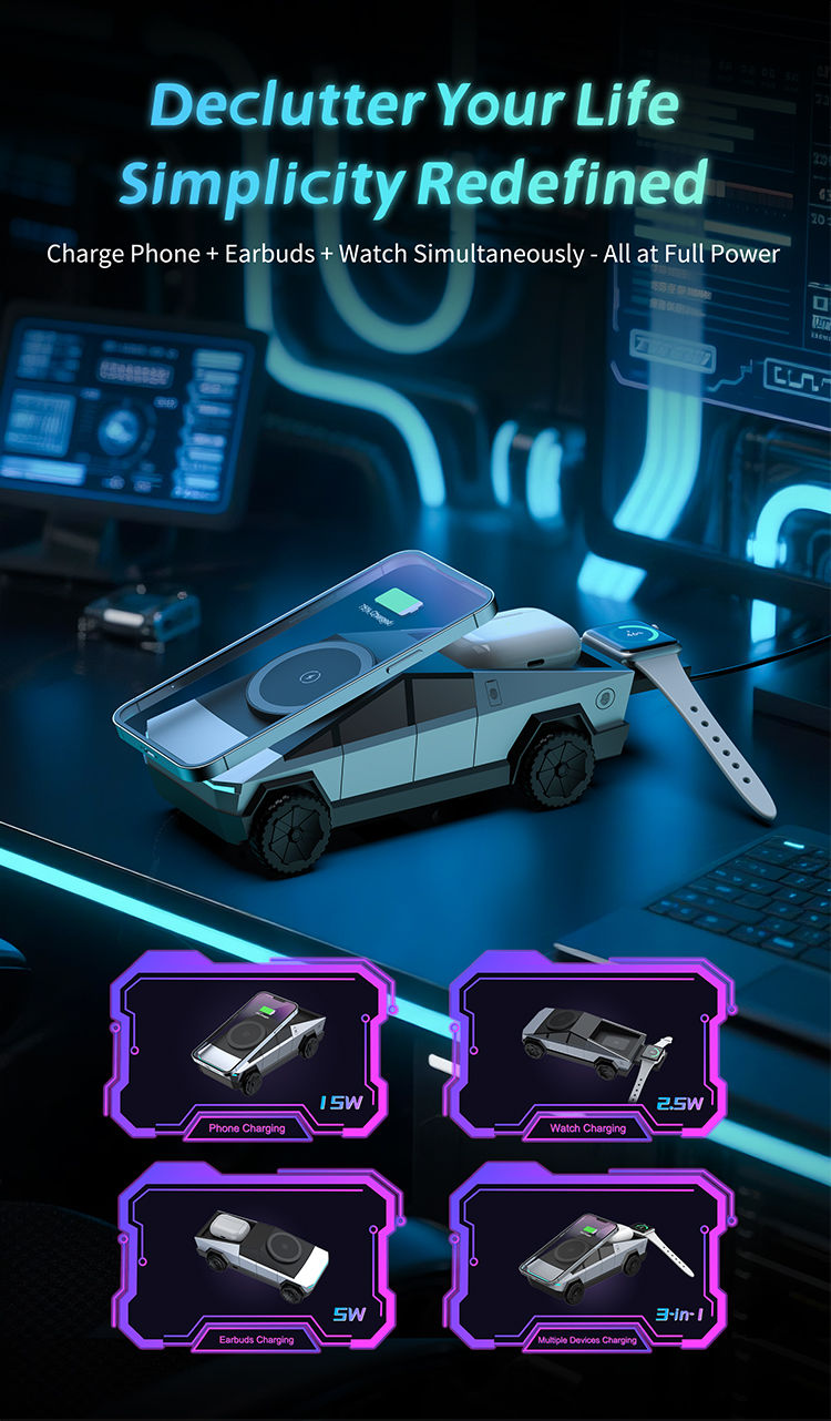 Thumbnail: New Cybertruck Multifunctional 3-in-1 Wireless Charger Desktop Qi2 Charger for I