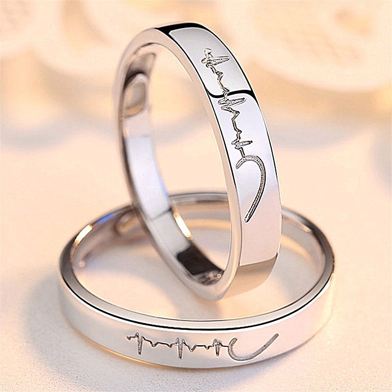 Thumbnail: 2Pcs/sets Zircon Heart Matching Couple Rings Set Forever Endless Love Wedding Ri