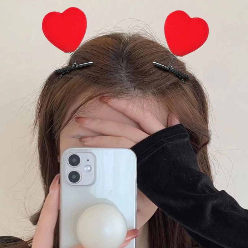 Thumbnail: 5/30Pcs Flocked Red Heart Hair Clips Women Valentine's Day Funny Coil Spring Min