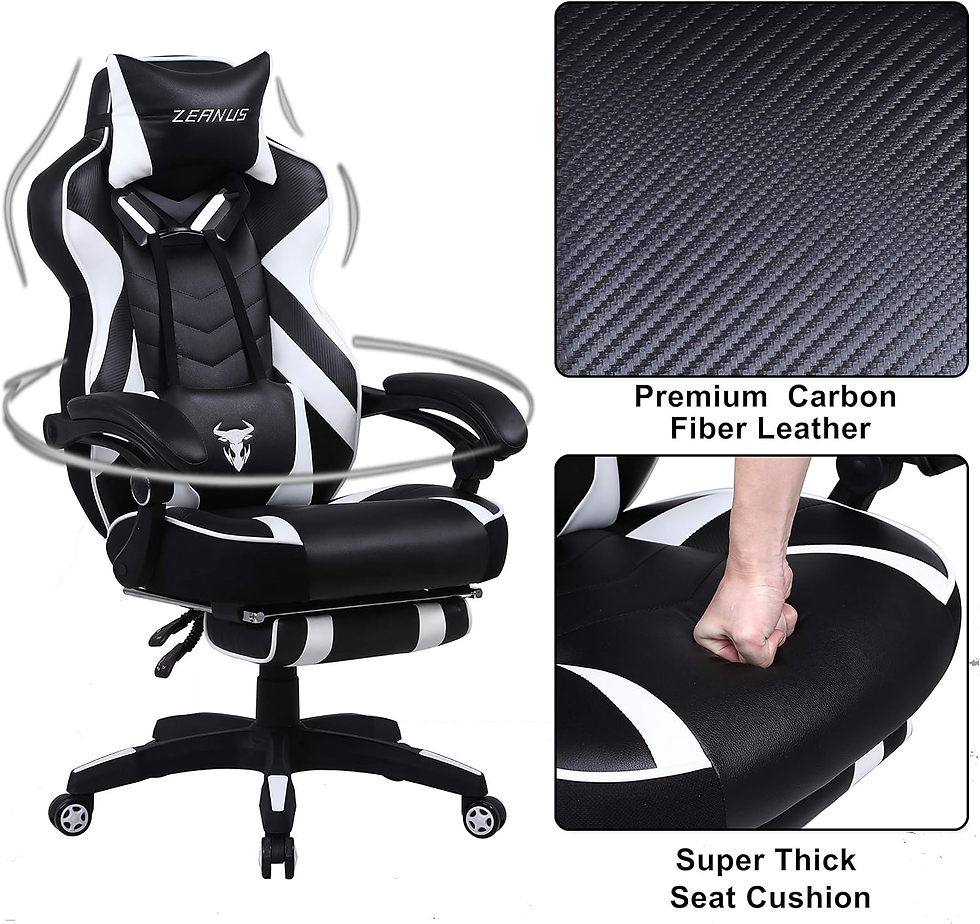 Thumbnail: Ergonomic Gaming Chair with Footrest Recliner and Massage - High Back Office Gam