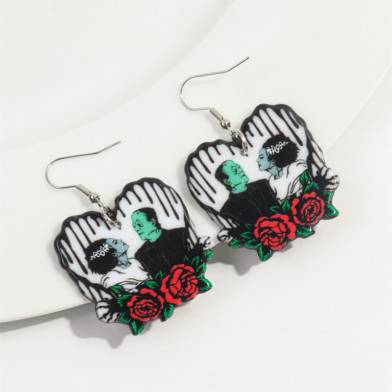 Thumbnail: Goth Horror Movie Character Acrylic Dangle Earrings for Women Creative Heart Ros