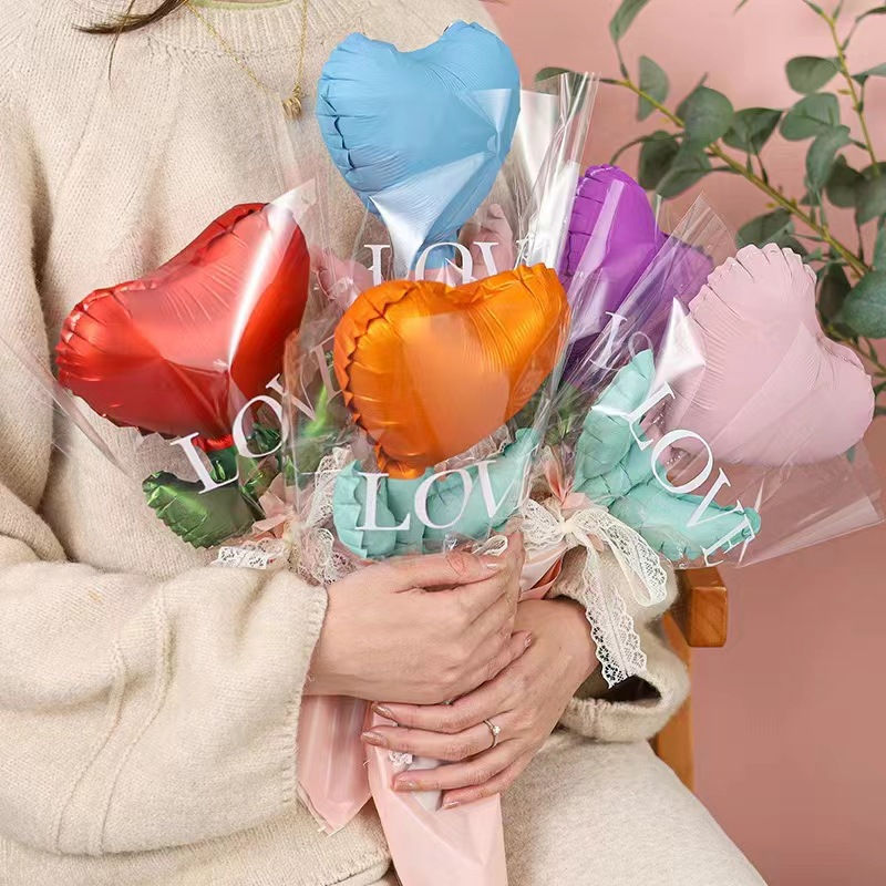 Thumbnail: 5Pcs Mixed Color Love Rose Balloon Bouquet Aluminum Film Bouquet Birthday Mother