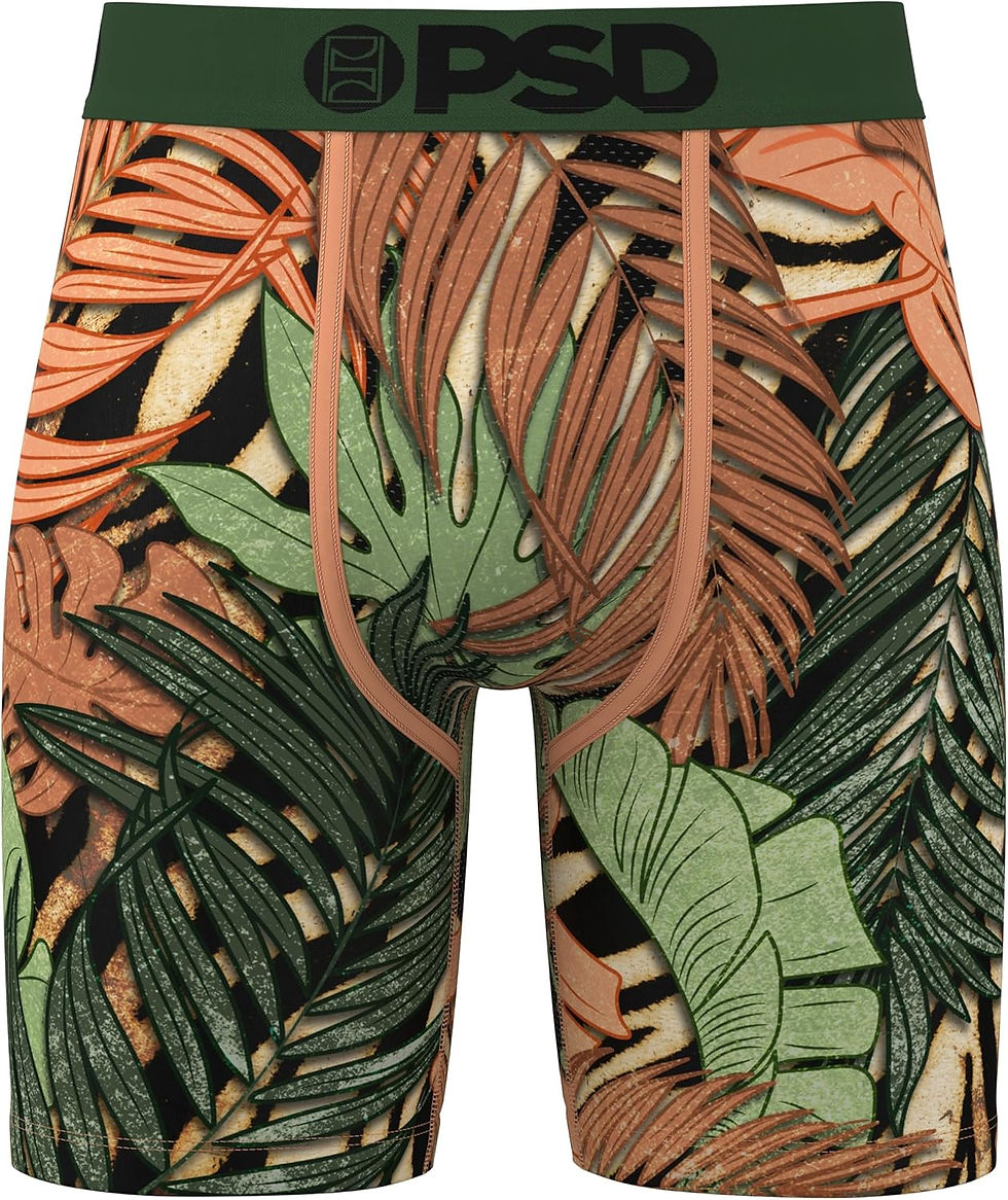 Thumbnail: PSD Underwear Mens Boxer Briefs - Tropical Print, Standard Length Packs and Sin