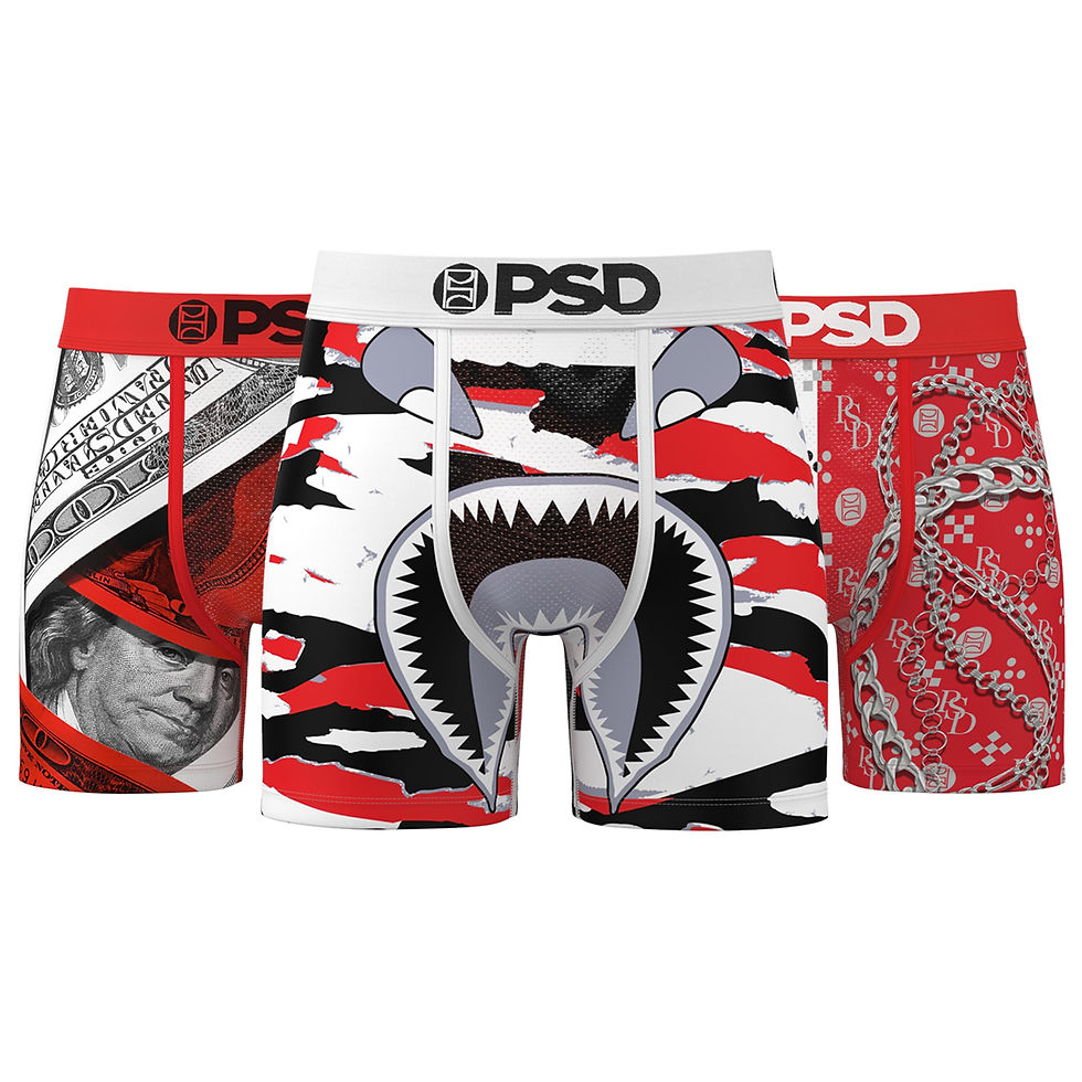Thumbnail: PSD Underwear Men's Fire Red Mid Length Boxer Brief 3 Pack, Multi, M