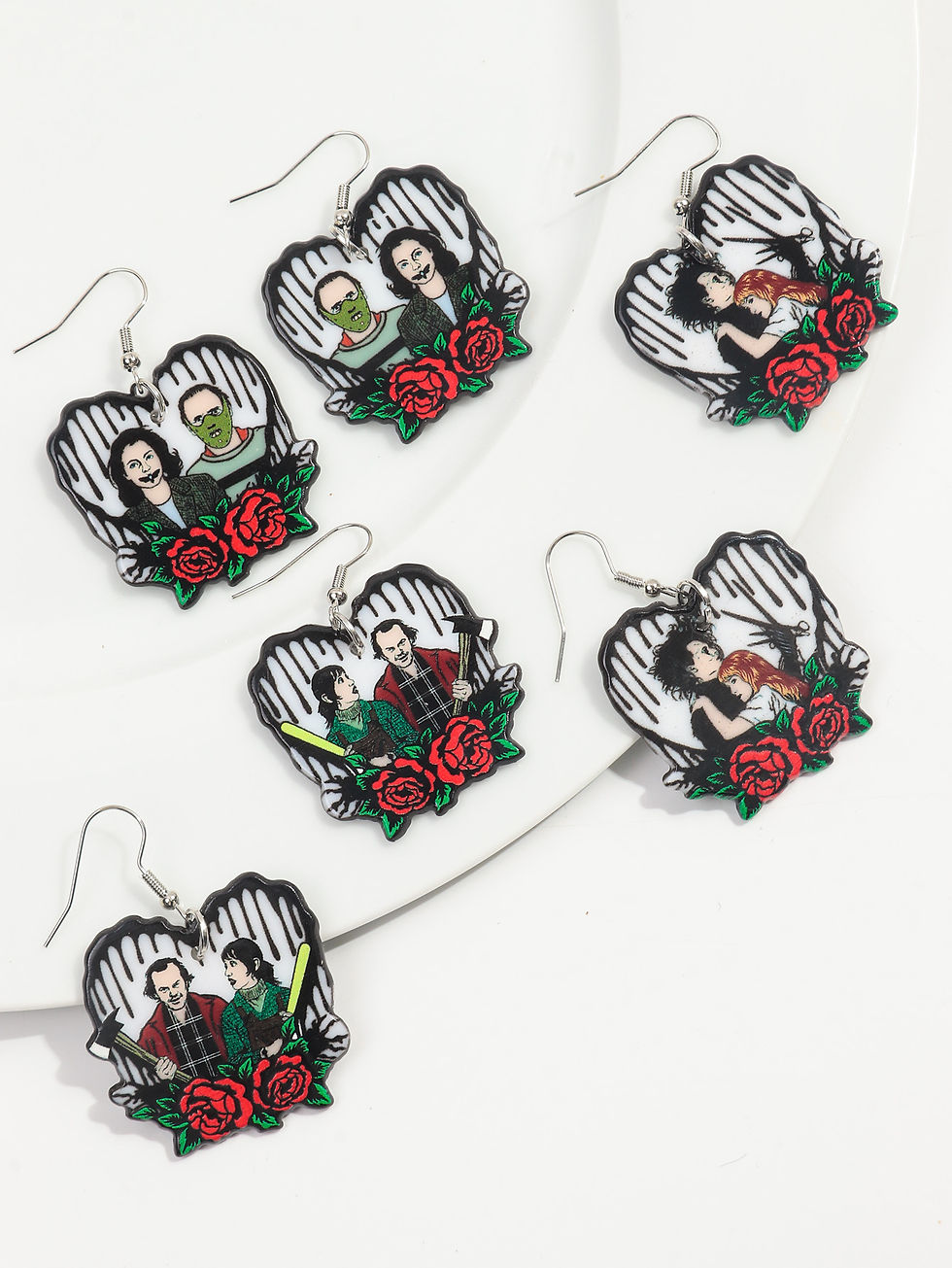 Thumbnail: Goth Horror Movie Character Acrylic Dangle Earrings for Women Creative Heart Ros
