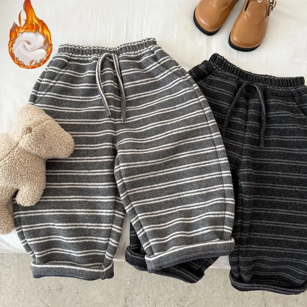 Thumbnail: Korean Children's Clothes 2025 Autumn Winter Kids Fleece Pants Boys Striped Loos