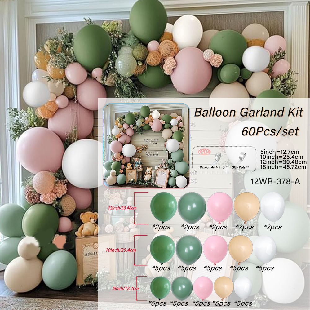 60pcs Pink Green Balloon Garland, for Birthday Baby Shower Bridal Wedding Wildfl