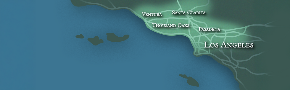 map of Service area showing Santa Clarita valley, Ventura County, and Northern Los Angeles Highlighted