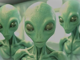 3 têtes d'aliens à peau couleur émeraude