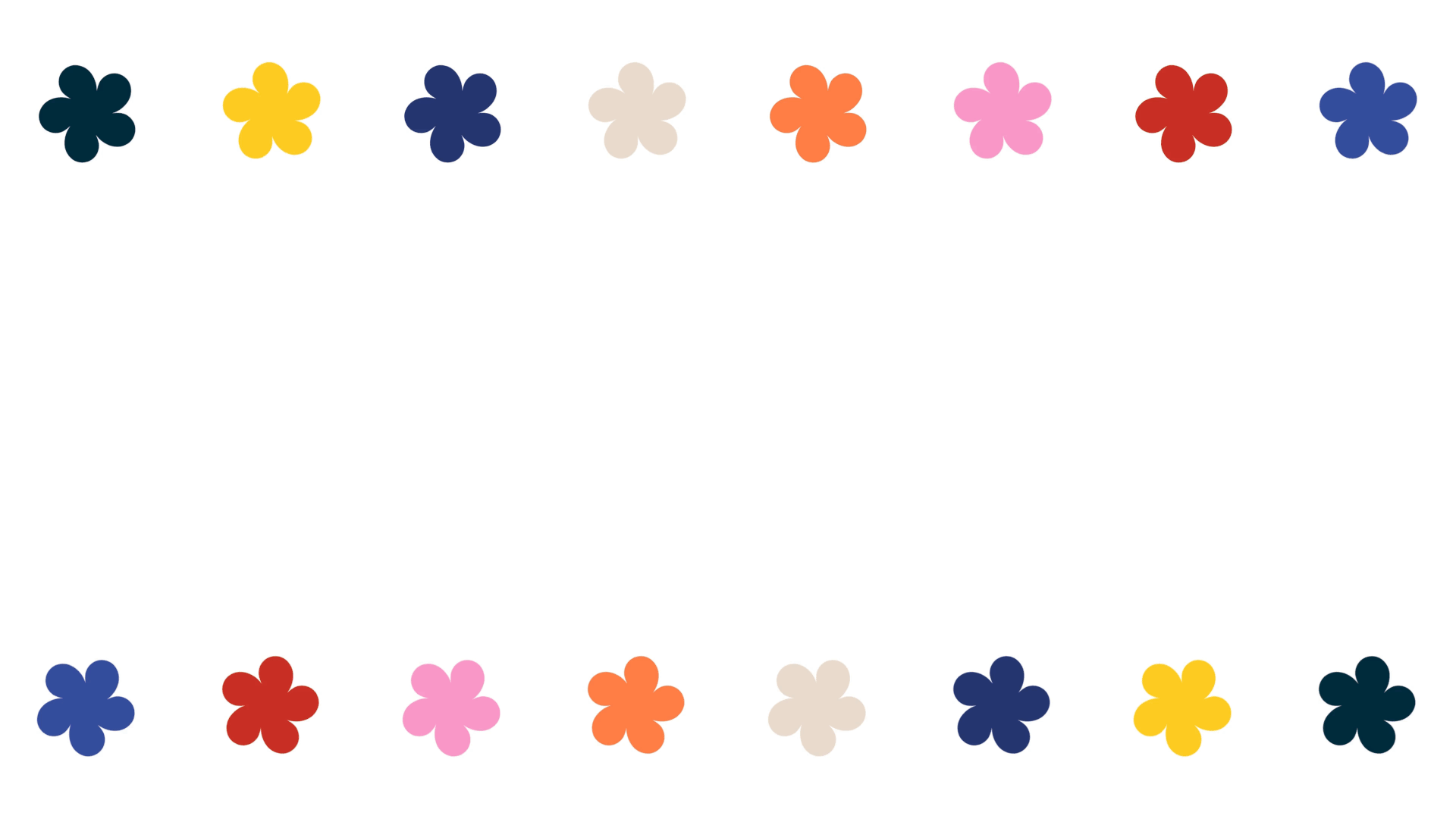 Elemento gráfico da identidade visual: moldura de flores coloridas em estilo retro e minimalista