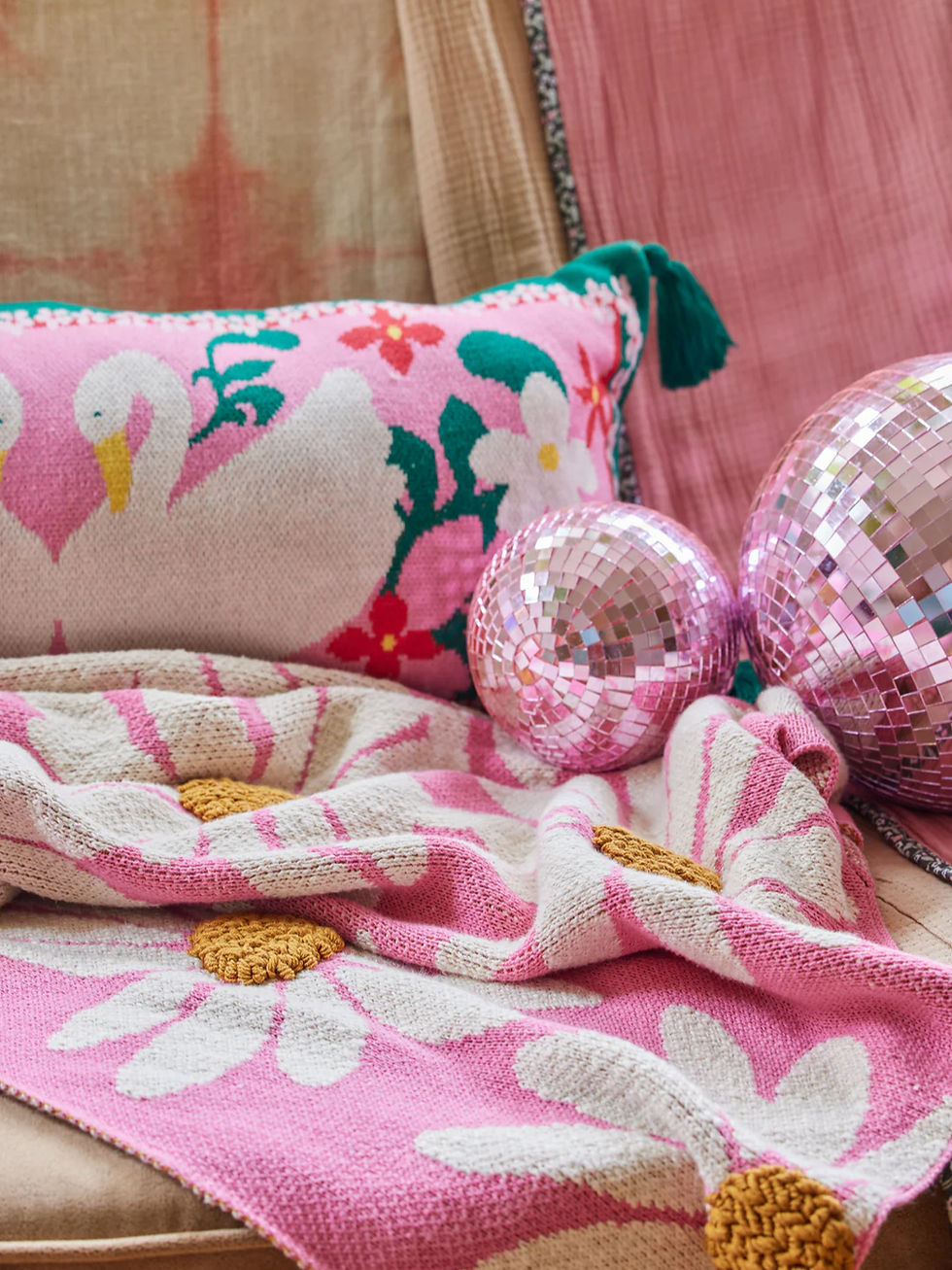 Miniatura: RICE - Coperta di cotone ricamata Margherite